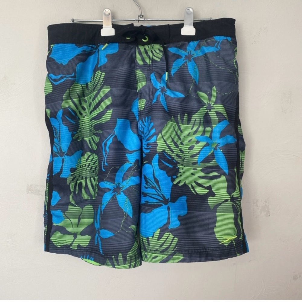 Men's Speedo Board shorts Tropical Swimsuit Blue and Green Floral size M